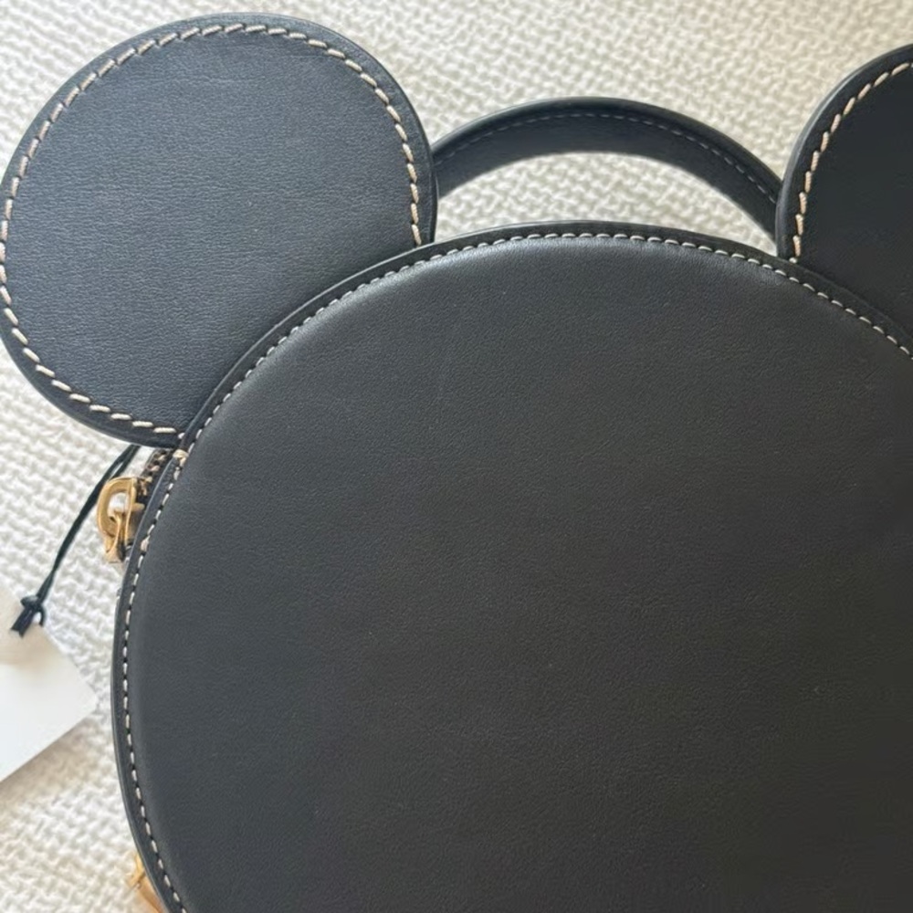 Coach Black Leather Round Crossbody with Gold Hardware and Contrast Stitching - Picture 2 of 5